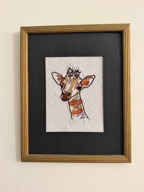 Homemade Giraffe Embroidered Framed Art 11X14